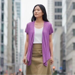 🌻Eileen Fisher Purple Linen Lagenlook Short Sleeve Knit Cardigan Size S Petite